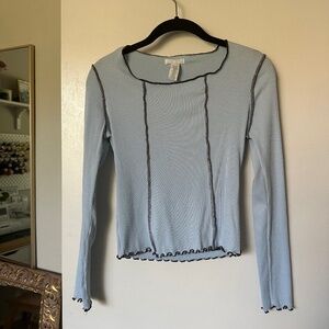 Full Tilt Light Blue Long Sleeve Lettuce Hem Top